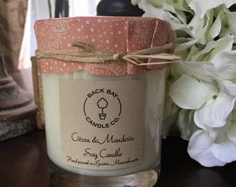 Citron & Mandarin soy wax candle, 14 oz hand poured soy candle jar,  handmade soy candles, aromatherapy candle, glass jar soy candle, boston
