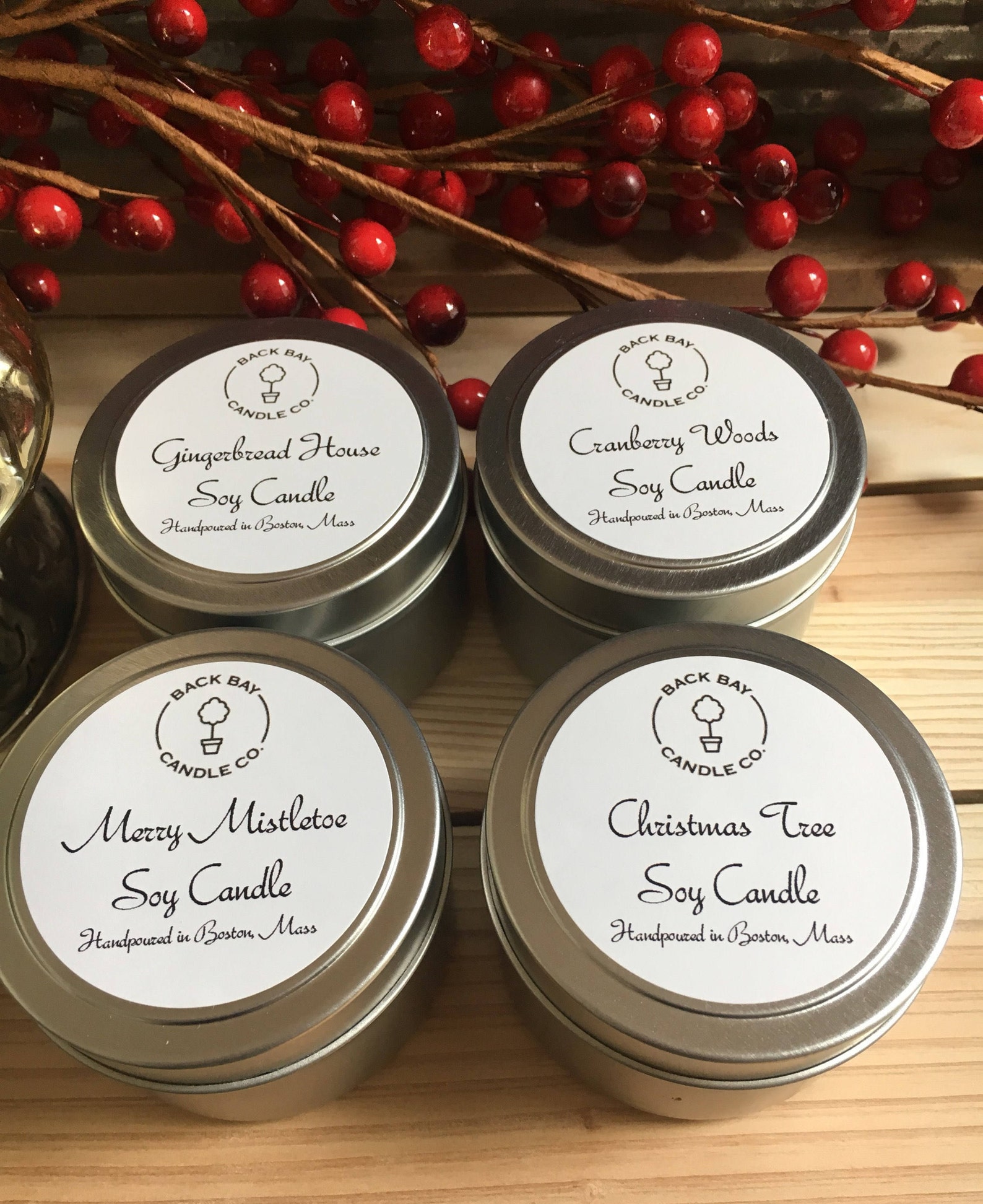 Candle Gift Set 4 Oz Soy Candle Tins in Kraft Gable Box Set Etsy
