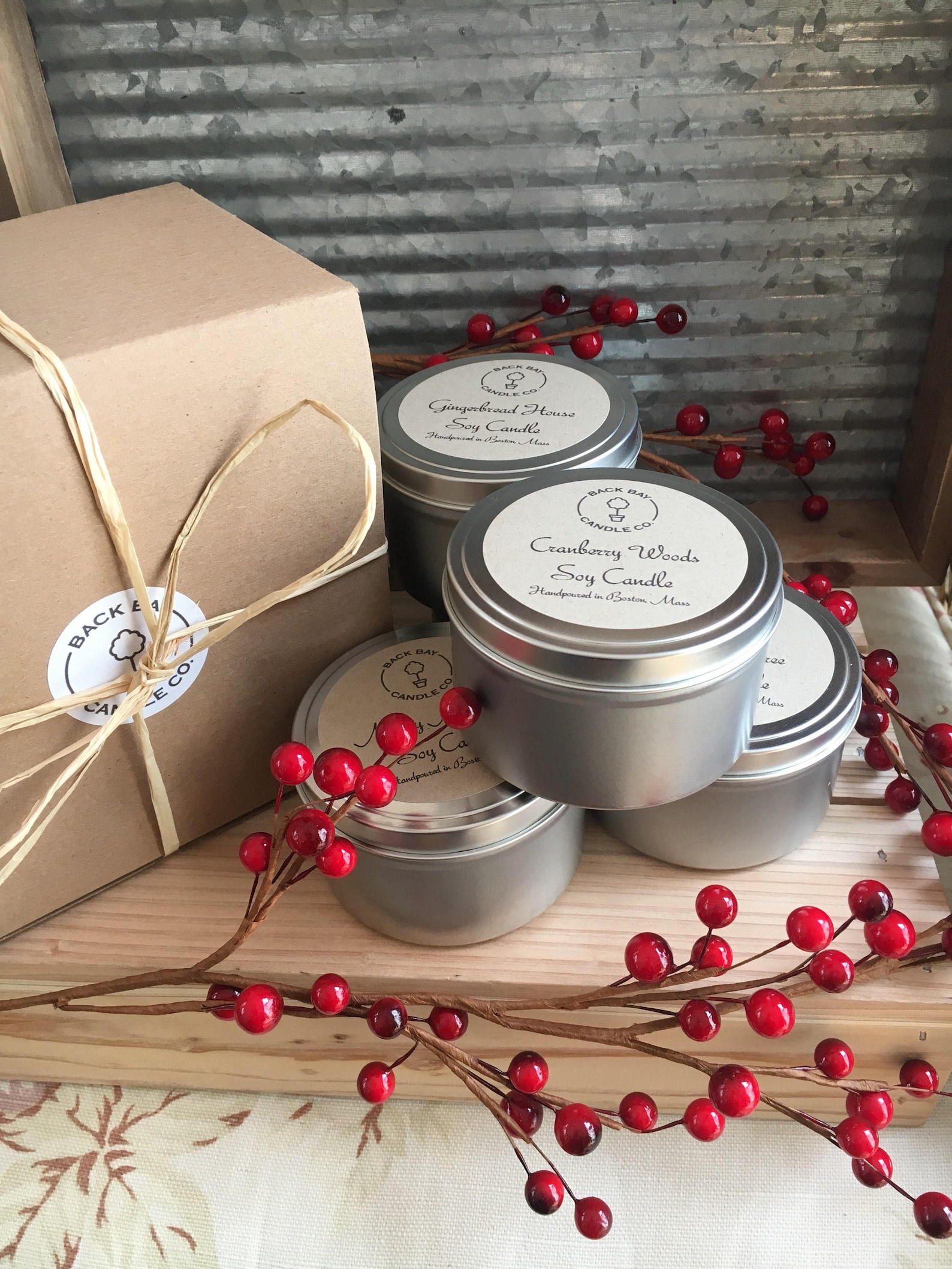 Candle Gift Set, 8 Oz Tin Candle Gift Set of 4, Birthday Gift Set, Soy