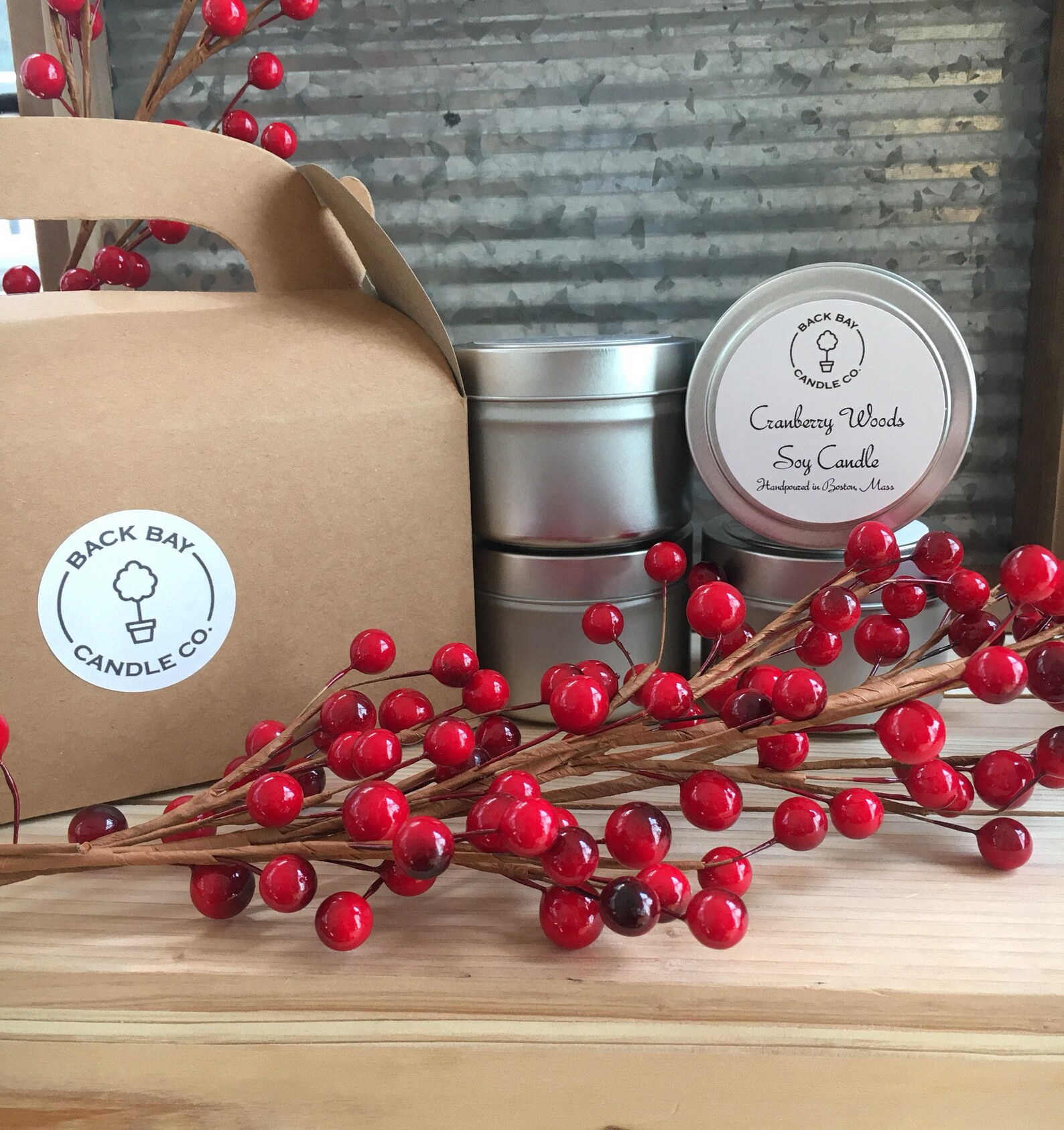 Candle Gift Set, 4 Oz Soy Candle Tins in Kraft Gable Box Set of 4 Mix