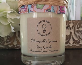 Soy Candle, Honeysuckle Jasmine, All Natural Handmade 14oz Scented Soy Candle, glass jar candle, soy wax candle, southern candle