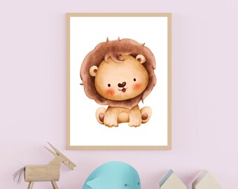 Aquarelle bébé lion, image pour chambre d'enfant lion, impression d'animal lion pour chambre d'enfant, décoration murale lion, décoration chambre de bébé, idées cadeau pour bébé nouveau-né