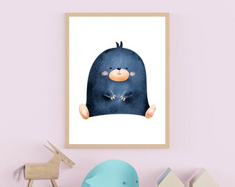 Acquerello Baby Mole, Immagine Talpa per la cameretta dei bambini, Stampa di animali Talpa per la cameretta dei bambini, Decorazione murale Talpa, Decorazione per la cameretta dei bambini, Idee regalo per neonati