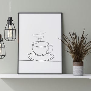 Coffee Line Wall Art, Coffee Print, Coffee Poster, Coffee Wall Art, Kitchen Wall Art, A3  A4 A5 Size Poster, Cup of Coffee Line Art