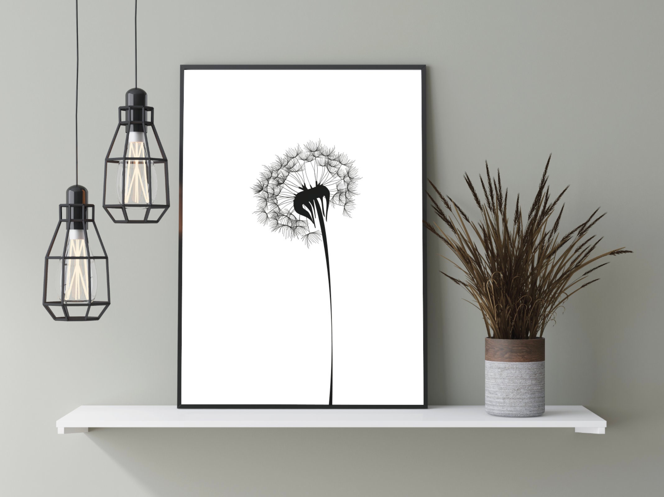 Botanical Dandelion Prints Set of 3 Prints Dandelion Design Framed