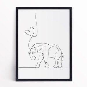 Elephant Line Drawing, Framed Poster, New Animal Print, Elephant Print Framed, Single Line Print, Elegant Wall Art, A3 A4 A5