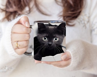 3D Black Cat Mug, Black and White Cat Gift, Funny Cat Coffee Cup, Gifts for Cat Lovers, Cat Lover Mug, Cat Mom Gift