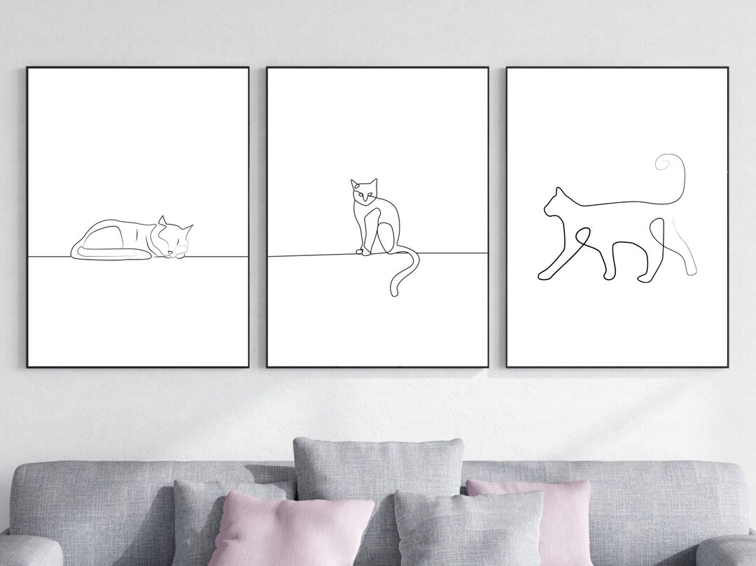 Cat Line Art Print Set of 3, Minimalist Home Decor - Etsy