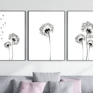 Botanical Dandelion Prints - Set of 3 prints - Dandelion design - Framed option - Botanical wall Art - Dandelion design