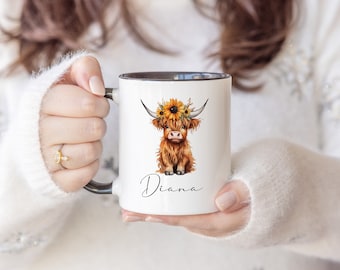 Highland Cow Personalised Mug Cute Highland Cow Mother's Day Scottish Cow Mug Highland Cow Gift Personalised Mug Cow Girls Gift For Birthday