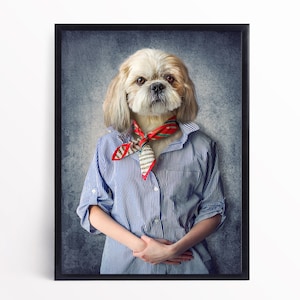 Dog Vintage Portrait, Wintage Dog Poster, Renaissance Animal Painting, Altered Dog Art Print, Animal Head Human Body, Dog Lover, Dog Gift