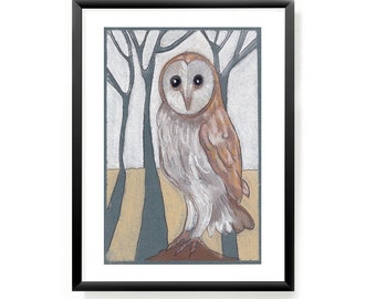 Art Print Barn Owl A5 from pastel original
