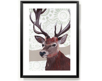 Art print Red Deer A5 from acrylic painting original