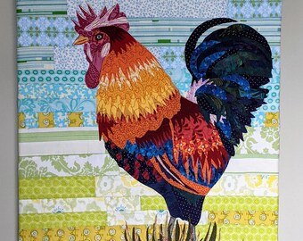 Original Cockerel Chicken Hen Fabric Art Wall Hanging Picture