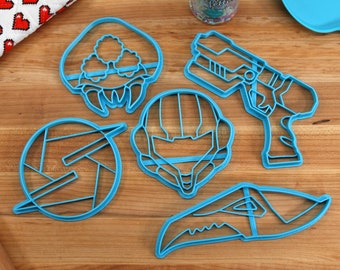 Metroid Cookie Cutters - Metroid, Ridley Face, Samus Mask, Samus Sidearm, Screw Attack - Metroid Prime /  Nintendo Gift