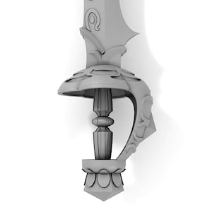 May include: A detailed close-up of a silver sword hilt with intricate carvings and a decorative guard.