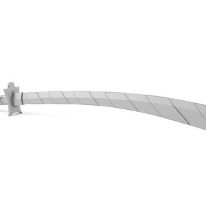 May include: A silver-colored katana sword with a curved blade and a textured handle.
