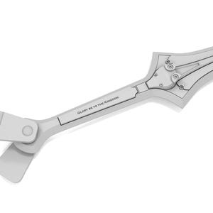 May include: A light gray, stylized sword with a complex design. The sword features a hinged mechanism near the center and the text "GLORY BE TO THE KINGDOM" is printed on the handle. The overall design is geometric and modern.