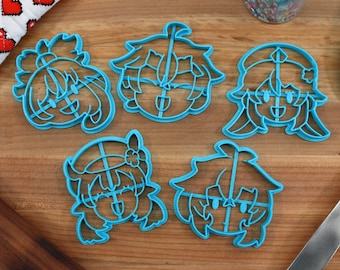 Genshin Auswirkungen Cookie Cutters Chibi Gesichter Set 3 - Diluc, Hu Tao, Klee, Thoma, Yoimiya