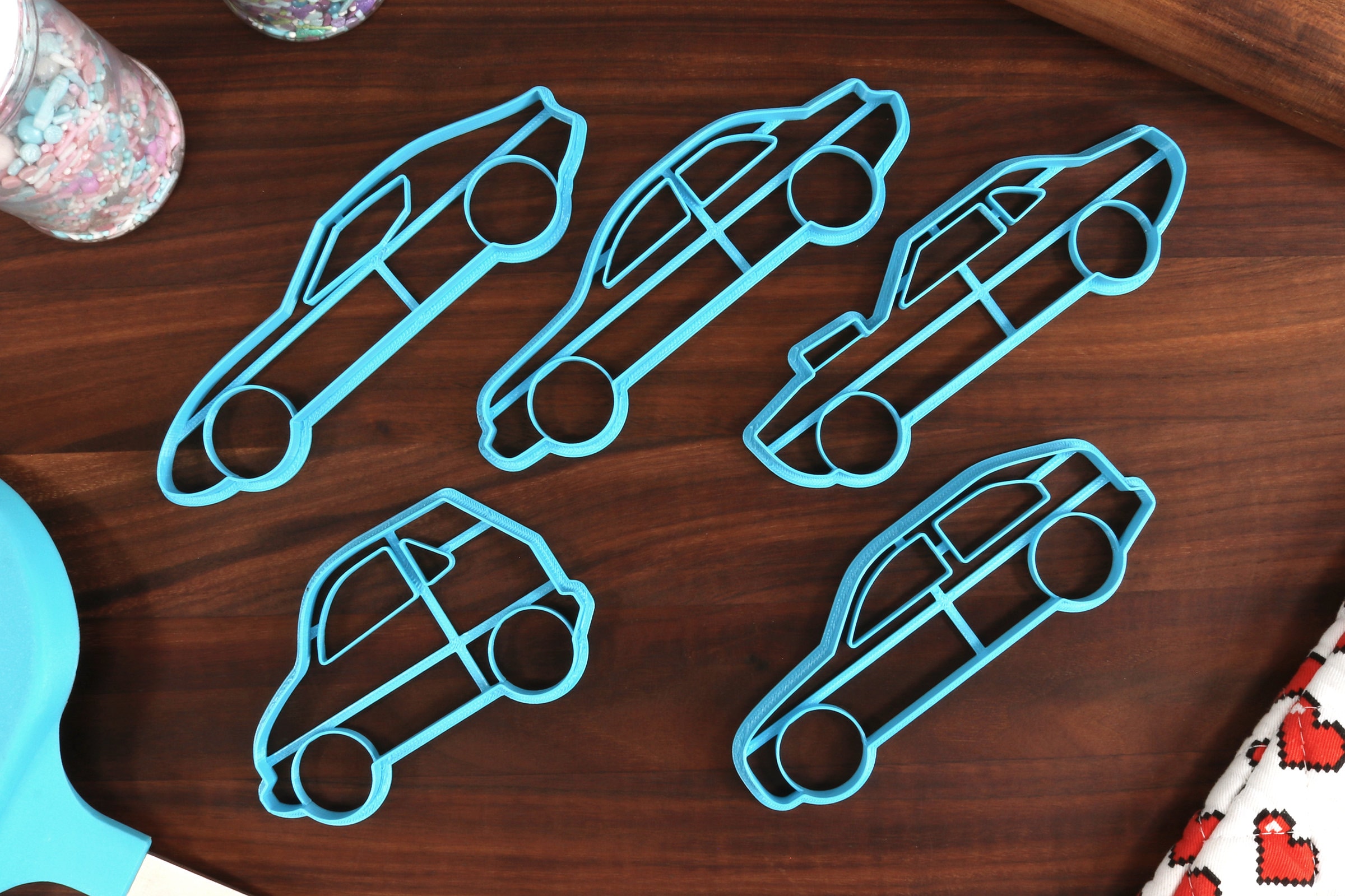 Car Styles Cookie Cutters, Set One - Hatchback, Micro, Musclecar, Sedan, Supercar - Automotive Cookie Cutter - Mechanic Cookies