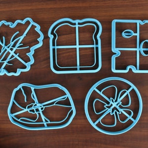 Stackable Sandwich Cookie Cutters - Bread Slice, Lettuce Leaf, Lunchmeat, Swiss Cheese Slice, Tomato Slice - Stacking Sandwich Gift