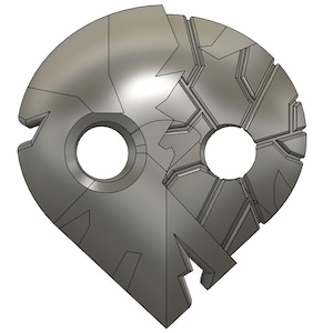 May include: A silver-colored metal pendant with a geometric design and two holes. The pendant is shaped like a teardrop and has a textured surface.