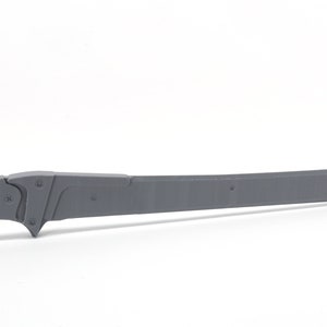 May include: A gray plastic sword with a detailed handle and a straight blade.
