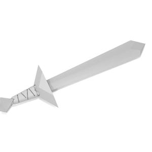 May include: A white origami sword with a triangular blade and a wrapped handle.