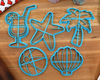Beach Cookie Cutters: Margarita, Palm Tree, Seashell, Starfish