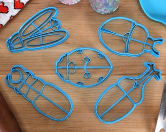 Beetle Cookie Cutters: Firefly, Stag, Scarab, Ladybug, Rhinoceros