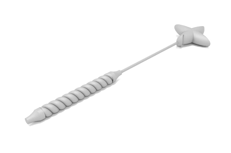 May include: A white, twisted, metal rod with a four-pointed star at the end.