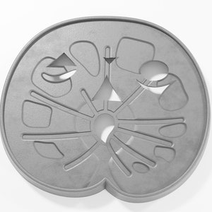 May include: A gray metal palette with a variety of different sized and shaped wells for holding paint. The palette has a central hole for a thumb.
