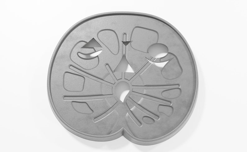 May include: A gray metal palette with a variety of different sized and shaped wells for holding paint. The palette has a central hole for a thumb.