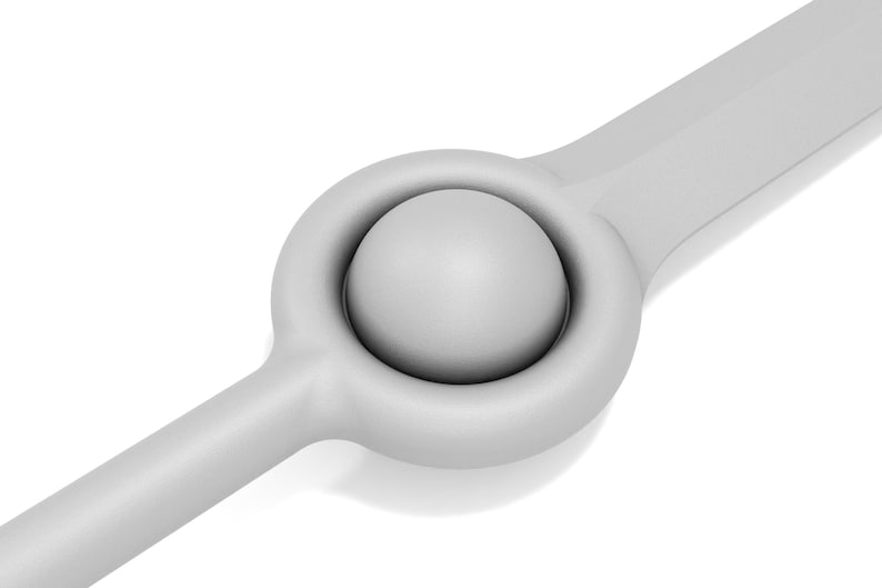 May include: A close-up of a white, round ball joint with a smooth, rounded surface. The ball joint is attached to two white, cylindrical rods.
