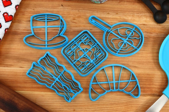 Breakfast Food Cookie Cutters - Fried Egg, Coffee, Croissant, Buttered Waffle, Bacon Strip- Breakfast Gift