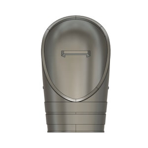 May include: A 3D-rendered, light gray mailbox with a rounded top and a rectangular slot. The mailbox has a cylindrical body with a series of horizontal bands at the base. The design is simple and modern.