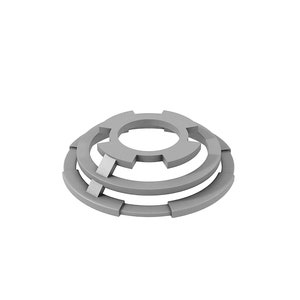 May include: A set of three silver metal washers with a unique, interlocking design. The washers are stacked on top of each other, creating a three-dimensional effect.