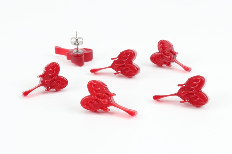 Bleeding Heart Glow Earrings: Red Crystal Resin Rave Jewelry ERG1 image 3