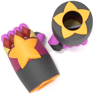 Può includere: Un paio di burattini per dita di colore viola e nero con un design a stella gialla. I burattini hanno la forma di una mano con una stella sul retro della mano. I burattini sono fatti di feltro e hanno una consistenza morbida.