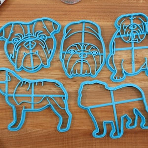 English Bulldogs Cookie Cutters - Bulldog Face, Bulldog Hat, Bulldog Outline, Bulldog Sitting, Bulldog Stack - English bulldog Owner