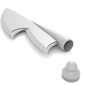 May include: A white ceramic knife with a rolled up blade and a round knob.