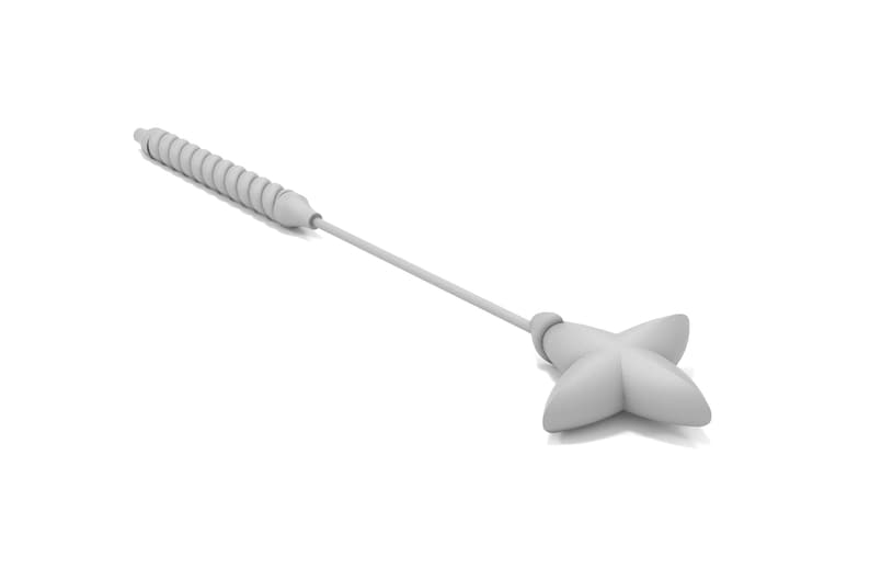 May include: A white, star-shaped, decorative, metal,  rod with a spiral handle.