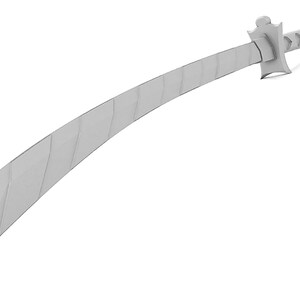May include: A silver-colored katana sword with a curved blade and a textured handle. The sword is isolated on a white background.