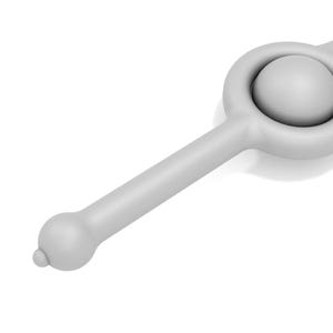 May include: A white plastic sword with a round pommel and a ball-shaped end.