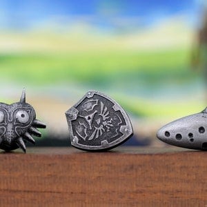 Zelda Cufflinks *Majoras Mask, Ocarina, Hylian Shield* Legend of Zelda Breath of the Wild - Nintendo/Zelda Gift CFF1