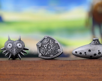 Zelda Cufflinks *Majoras Mask, Ocarina, Hylian Shield* Legend of Zelda Breath of the Wild - Nintendo/Zelda Gift CFF1