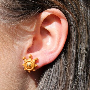 Mario Shine Sprite Earrings: Gold Resin Nintendo Jewelry ERG1 image 2