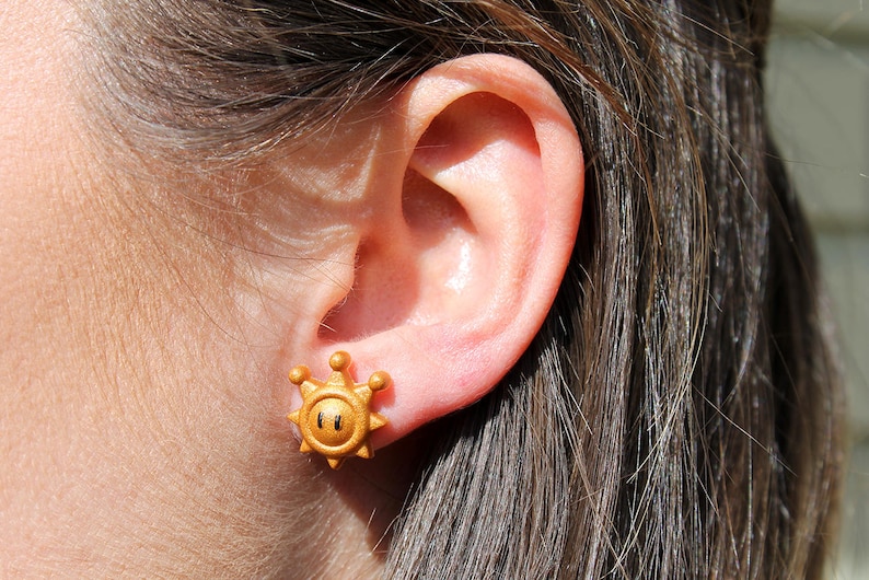 Mario Shine Sprite Earrings: Gold Resin Nintendo Jewelry ERG1 image 2