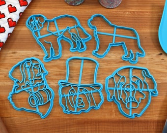 Saint Bernard Cookie Cutters: Dog Breed Outline, Face, Stack