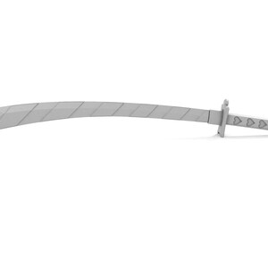 May include: A silver-colored sword with a curved blade and a handle with heart-shaped details.
